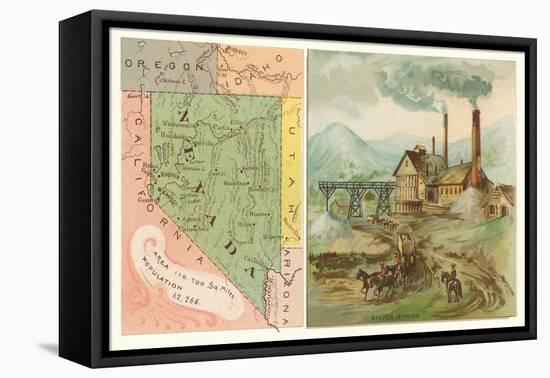 Map of Nevada, Silver Mining-null-Framed Stretched Canvas