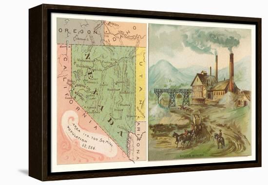 Map of Nevada, Silver Mining-null-Framed Stretched Canvas