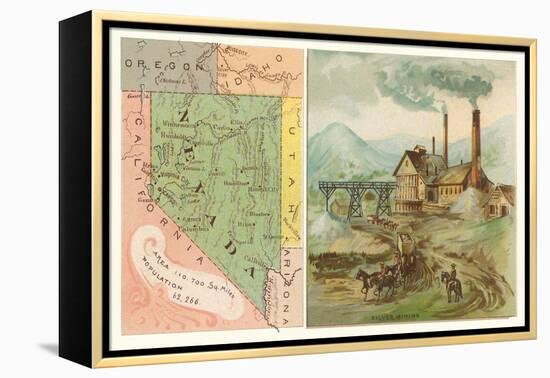 Map of Nevada, Silver Mining-null-Framed Stretched Canvas