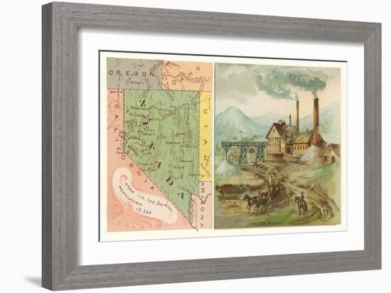 Map of Nevada, Silver Mining-null-Framed Art Print