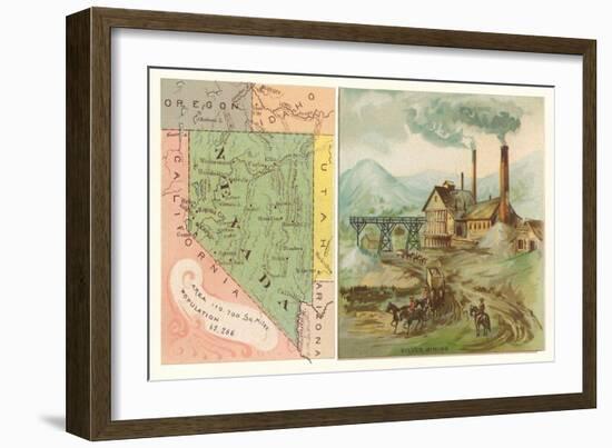 Map of Nevada, Silver Mining-null-Framed Art Print