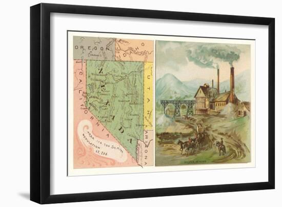 Map of Nevada, Silver Mining-null-Framed Art Print