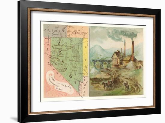 Map of Nevada, Silver Mining-null-Framed Art Print