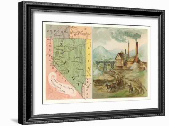 Map of Nevada, Silver Mining-null-Framed Art Print