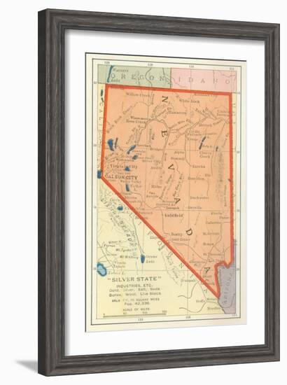 Map of Nevada-null-Framed Art Print