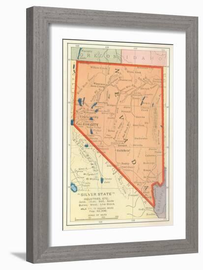 Map of Nevada-null-Framed Art Print