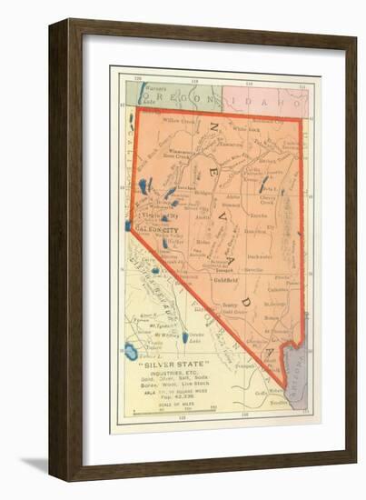 Map of Nevada-null-Framed Art Print