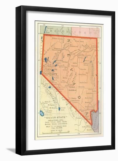 Map of Nevada-null-Framed Art Print