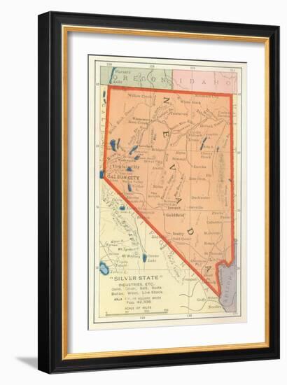 Map of Nevada-null-Framed Art Print