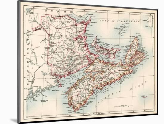 Map of New Brunswick and Nova Scotia and Prince Edward Island (Canada) in the Atlantic Ocean, Circa-null-Mounted Giclee Print