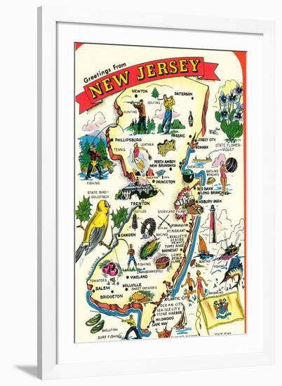 Map of New Jersey with Attractions-null-Framed Art Print