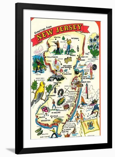 Map of New Jersey with Attractions-null-Framed Art Print