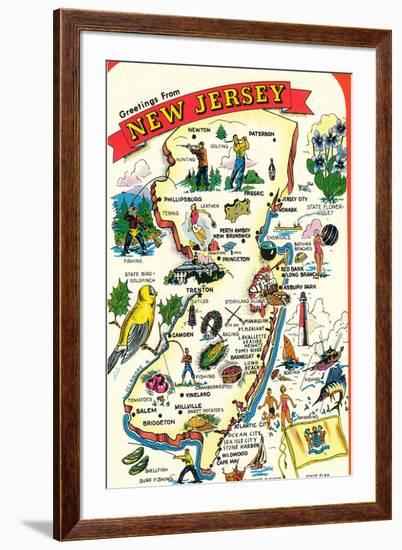 Map of New Jersey with Attractions-null-Framed Art Print