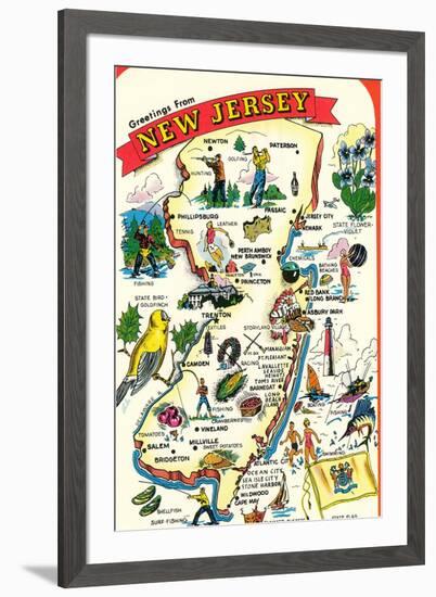 Map of New Jersey with Attractions-null-Framed Art Print