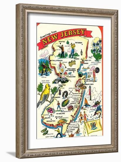 Map of New Jersey with Attractions-null-Framed Art Print