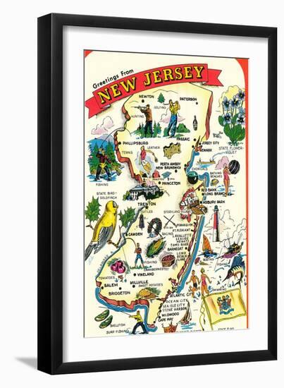 Map of New Jersey with Attractions-null-Framed Art Print