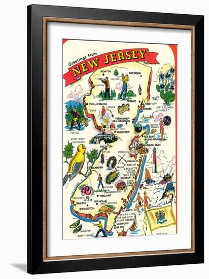 Map of New Jersey with Attractions-null-Framed Art Print