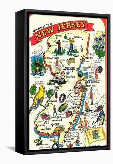 Map of New Jersey with Attractions-null-Framed Stretched Canvas