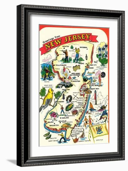 Map of New Jersey with Attractions-null-Framed Art Print