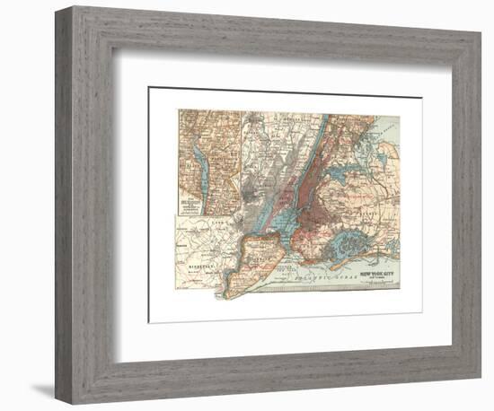 Map of New York City (C. 1900), Maps-Encyclopaedia Britannica-Framed Giclee Print