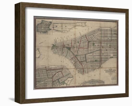 Map of New York City with the adjacent cities of Brooklyn, Jersey City and Williamsburg, 1852-null-Framed Giclee Print