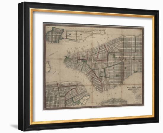 Map of New York City with the adjacent cities of Brooklyn, Jersey City and Williamsburg, 1852-null-Framed Giclee Print