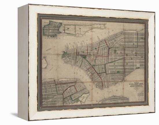 Map of New York City with the adjacent cities of Brooklyn, Jersey City and Williamsburg, 1852-null-Framed Premier Image Canvas