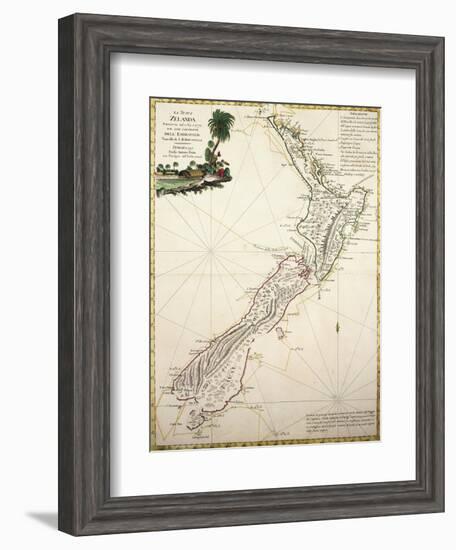 Map of New Zealand by Antonio Zatta According to Discoveries of James Cook, Venice 1778-null-Framed Giclee Print