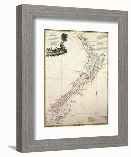 Map of New Zealand by Antonio Zatta According to Discoveries of James Cook, Venice 1778-null-Framed Giclee Print