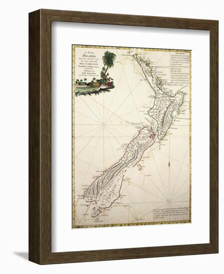 Map of New Zealand by Antonio Zatta According to Discoveries of James Cook, Venice 1778-null-Framed Giclee Print