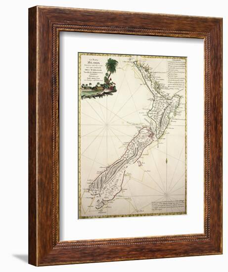 Map of New Zealand by Antonio Zatta According to Discoveries of James Cook, Venice 1778-null-Framed Giclee Print