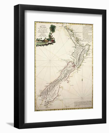 Map of New Zealand by Antonio Zatta According to Discoveries of James Cook, Venice 1778-null-Framed Giclee Print
