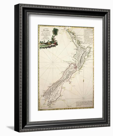 Map of New Zealand by Antonio Zatta According to Discoveries of James Cook, Venice 1778-null-Framed Giclee Print