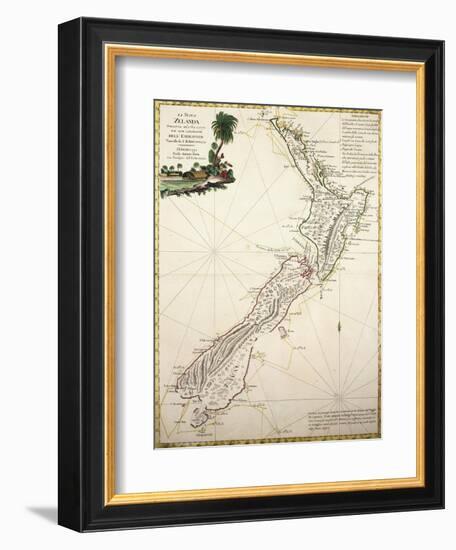 Map of New Zealand by Antonio Zatta According to Discoveries of James Cook, Venice 1778-null-Framed Giclee Print