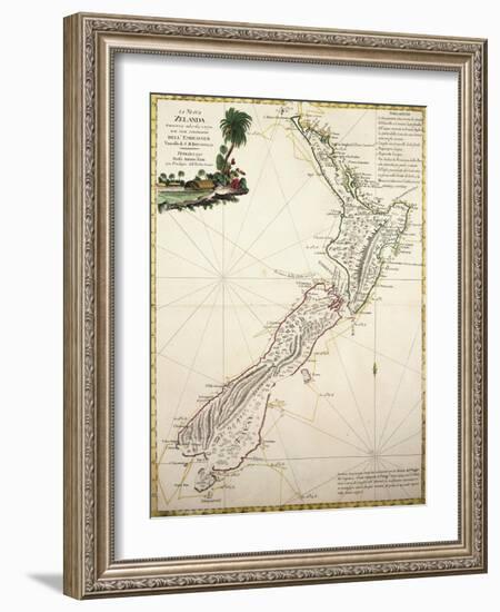 Map of New Zealand by Antonio Zatta According to Discoveries of James Cook, Venice 1778-null-Framed Giclee Print