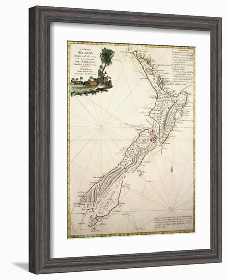 Map of New Zealand by Antonio Zatta According to Discoveries of James Cook, Venice 1778-null-Framed Giclee Print