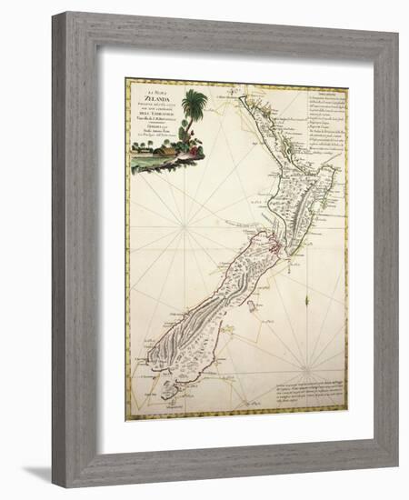 Map of New Zealand by Antonio Zatta According to Discoveries of James Cook, Venice 1778-null-Framed Giclee Print