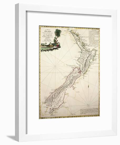 Map of New Zealand by Antonio Zatta According to Discoveries of James Cook, Venice 1778-null-Framed Giclee Print