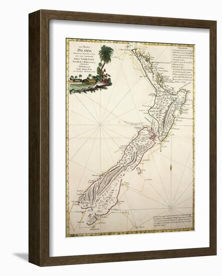 Map of New Zealand by Antonio Zatta According to Discoveries of James Cook, Venice 1778-null-Framed Giclee Print