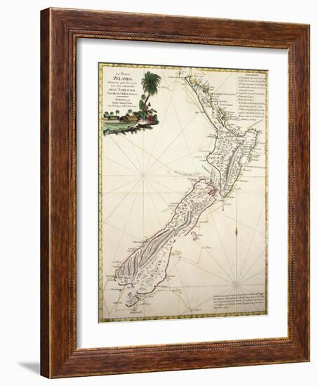 Map of New Zealand by Antonio Zatta According to Discoveries of James Cook, Venice 1778-null-Framed Giclee Print