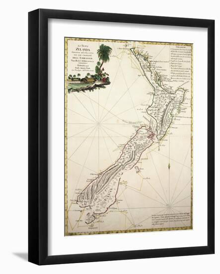 Map of New Zealand by Antonio Zatta According to Discoveries of James Cook, Venice 1778-null-Framed Giclee Print