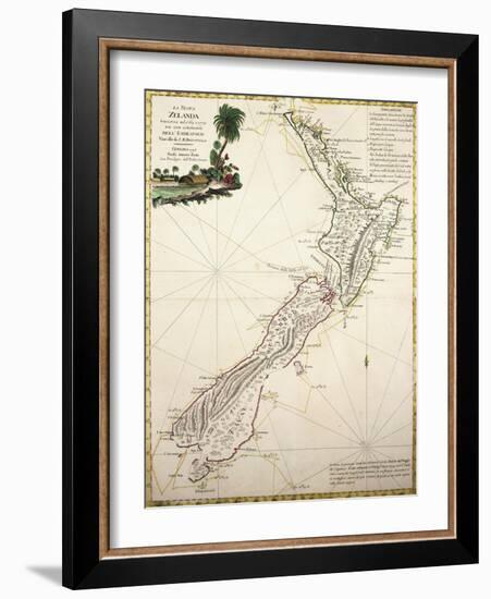 Map of New Zealand by Antonio Zatta According to Discoveries of James Cook, Venice 1778-null-Framed Giclee Print