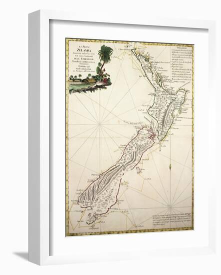 Map of New Zealand by Antonio Zatta According to Discoveries of James Cook, Venice 1778-null-Framed Giclee Print