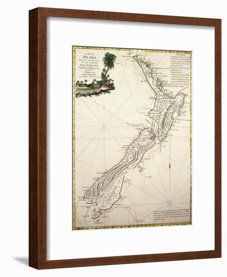 Map of New Zealand by Antonio Zatta According to Discoveries of James Cook, Venice 1778-null-Framed Giclee Print