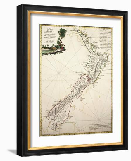 Map of New Zealand by Antonio Zatta According to Discoveries of James Cook, Venice 1778-null-Framed Giclee Print