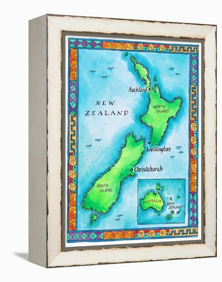 Map of New Zealand-Jennifer Thermes-Framed Premier Image Canvas