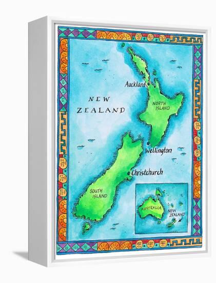 Map of New Zealand-Jennifer Thermes-Framed Premier Image Canvas