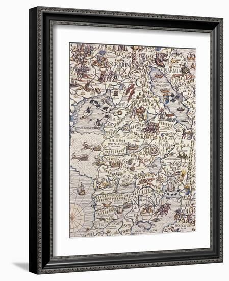 Map of Nordic Countries and Lapland, from Carta Marina, Sea Map, 1539-Olivier Delourme-Framed Giclee Print
