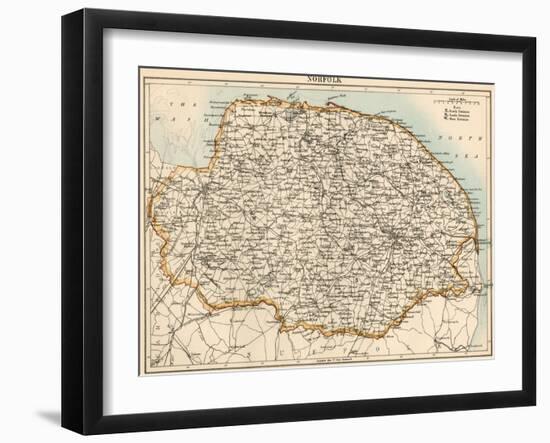 Map of Norfolk, England, 1870s-null-Framed Premium Giclee Print