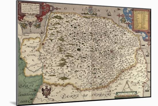 Map of Norfolk in 1574-Christopher Saxton-Mounted Giclee Print